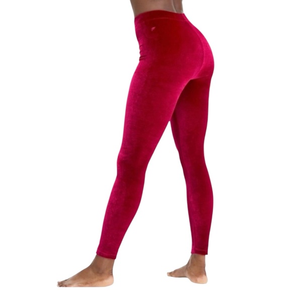 Fabletics Women's Emma Red Velour Velvet Leggings Cherry Burst High Waist S - Picture 2 of 10
